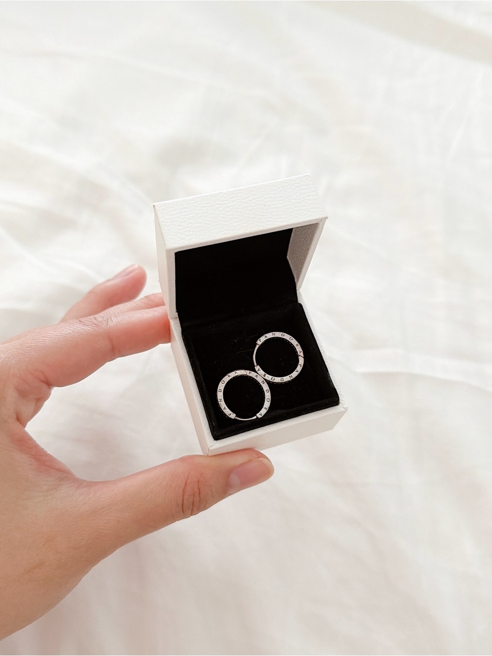 Pandora Silver Pavé Huggie Hoop Earrings - Clear Stones - Picture 4 of 7